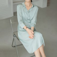 시크힐즈 우아한 새틴 허리끈 셔츠 미디 원피스 00419