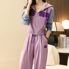 Chichills 女款滾邊字母休閒運動上下衣套裝 00691