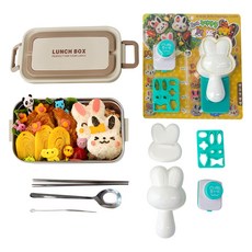 Kitchen9 兔子飯糰模具 + 提把單層便當盒套組, 1套, 混合顏色
