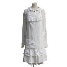 프릴 린넨 원피스형 롱 앞치마 FREE APMV19-WH, 1개, 화이트