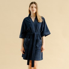 毛巾布莫代爾短版浴袍 S/M, 1個, 海軍藍