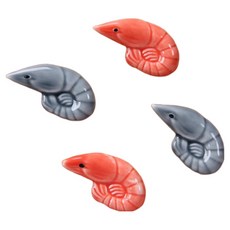 蝦子造型陶瓷筷架 4入組, 1套, 紅色(2入), 灰色(2入)