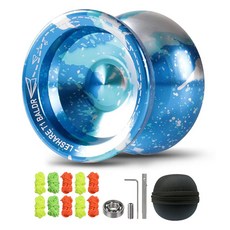 旋轉力卓越 回收順暢的專家用金屬溜溜球, 藍色(溜溜球), 隨機出貨(溜溜球繩), 1個