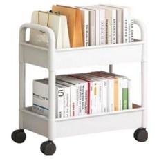 르벤라움 공간활용 이동식 슬림 책장 감성 트롤리 37 x 22 x 43.5 cm, 화이트, 2단