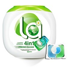 LA 4IN1 深層潔淨 一般/滾筒兩用 膠囊洗衣精 清新潔淨香, 1個, 45入