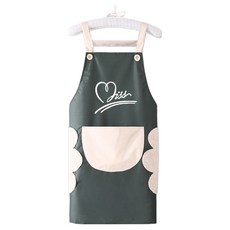 Kerico 女款撞色圍裙 升級吊帶款, 綠色 + 白色