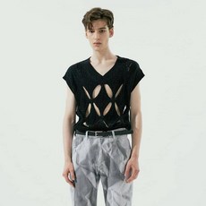 noirer 男款V領菱格紋鏤空針織背心