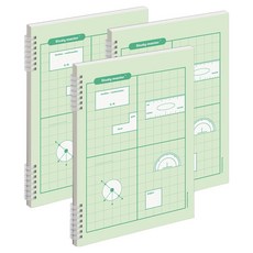 MUNID 線圈四分割5mm方格筆記本, 綠色, 3個