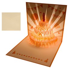 모던앳 3D 입체 멜로디 조명 팝업 생일 축하 카드 세트, 핑크, 1세트
