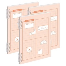 MUNID 線圈四分割5mm方格筆記本, 珊瑚色, 3個