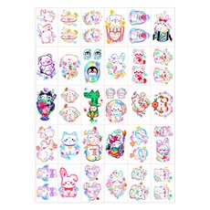 gelluna 獨特彩色插畫自助身體紋身刺青貼紙30款套組 T-87, 1套, 混色