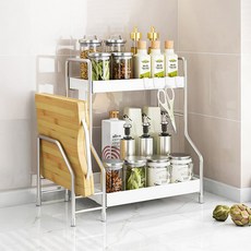 21C Trend HOLYCOOK 不鏽鋼廚房調味罐整理 左側砧板收納 L型2層層架, 白色, 1個