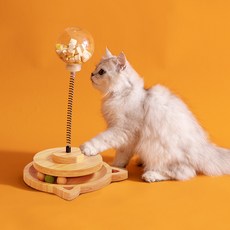 메일캣 고양이 간식 목판 스프링 회전먹이볼, 원목색, 1개