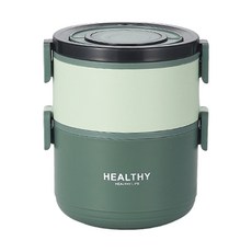 SUnORO 不鏽鋼雙層保溫防燙便當盒 1.6L, 豆沙綠, 1個