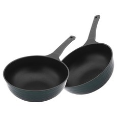 IH電磁爐 Double W 宮廷炒鍋 2件組, 宮廷炒鍋 26cm + 28cm, 1套, 深黑色