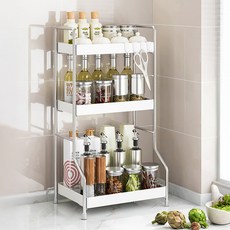 21C Trend HOLICOOK 不鏽鋼廚房調味罐整理砧板收納保管L型3層架, 白色, 1個