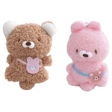 아이끌레 동물친구들 봉제인형 키링 2종 세트, 10cm, 브라운곰돌이, 핑크토끼, 1세트