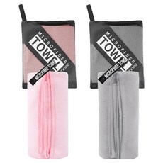 Yplusone 超細纖維運動毛巾2件組 40 x 100 cm, 1套, 灰色, 淺粉色