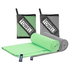 Yplusone 超細纖維運動毛巾2件組 40 x 100 cm, 1套, 灰色, 綠色