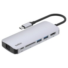 벨킨 connect USB C 6in1 멀티 포트 허브 어댑터 AVC008fqSGY V2, 실버 그레이, 1개