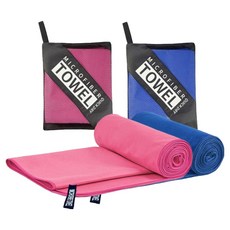 Y플러스원 초극세사 스포츠타월 2종 세트 40 x 100 cm, 로얄블루, 로즈레드, 1세트