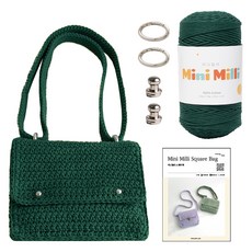 yarna 미니밀리 스퀘어백 뜨개실 250g + 솔트레지 실버 2p + 오링미니 실버 2p + 인쇄도안 DIY패키지 세트, 715 다크그린, 1세트