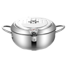 日式304不鏽鋼雙耳省油炸鍋 附溫度計 省油設計 適用多種爐具, 24.5cm, 單一顏色, 1個