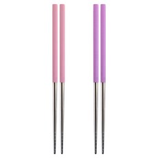 JR 주니어 잡기편한 진공 젓가락 2인 세트, 피치핑크, 퍼플, 젓가락 2종, 1세트