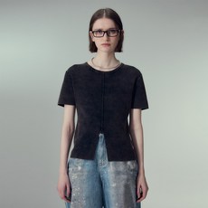 JCJD 女士中央開衩水洗短袖針織衫 JZKT32JB