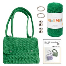 yarna 미니밀리 스퀘어백 뜨개실 250g + 솔트레지 실버 2p + 오링미니 실버 2p + 인쇄도안 DIY패키지 세트, 714 그린, 1세트