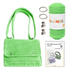 yarna 미니밀리 스퀘어백 뜨개실 250g + 솔트레지 실버 2p + 오링미니 실버 2p + 인쇄도안 DIY패키지 세트, 713 잔디, 1세트