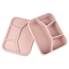 Bior分格密封矽膠分裝便當盒 21*16*5.8cm, 1個, 粉色