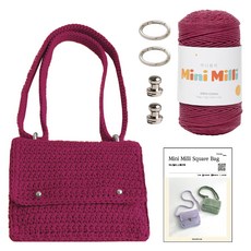 Yarna Minimilly 方形包編織線 250g + 銀色旋轉鎖 2入 + 銀色迷你O型環 2入 + 印刷織圖 DIY材料包套組, 1套, 728 覆盆子色