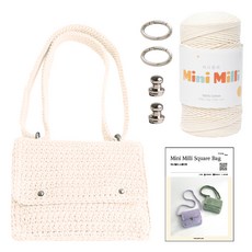 yarna 미니밀리 스퀘어백 뜨개실 250g + 솔트레지 실버 2p + 오링미니 실버 2p + 인쇄도안 DIY패키지 세트, 703 베이지, 1세트