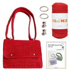 yarna 미니밀리 스퀘어백 뜨개실 250g + 솔트레지 실버 2p + 오링미니 실버 2p + 인쇄도안 DIY패키지 세트, 730 레드, 1세트