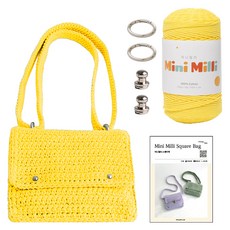 yarna 미니밀리 스퀘어백 뜨개실 250g + 솔트레지 실버 2p + 오링미니 실버 2p + 인쇄도안 DIY패키지 세트, 705 비비드옐로우, 1세트