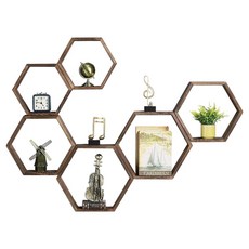 Lebenvraum六角形壁掛多功能蜂巢置物架 6入, 一層, 棕色