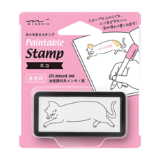 日本MIDORI手繪浸透印章 35504 S 貓咪,可愛手帳裝飾印章, 1個, 單一顏色