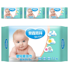 奈森克林 嬰兒護膚柔濕巾 封口式, 72張, 4包