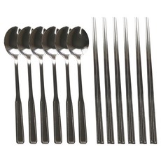 Livingglory 玉米湯匙筷子 6件組, 銀色, 1套, 湯匙 6p + 筷子 6p