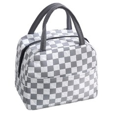 Money Pool 棋盤格野餐防水便當袋, 1個, 白色