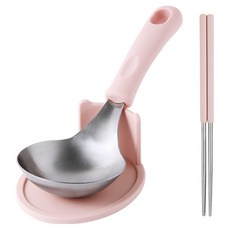 이지실리 실리콘 손잡이 조리도구 3종 세트, 핑크, 1세트, 원형 스텐 미니국자 + 받침대 + 진공 젓가락