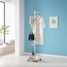 EASY ON 移動式原木迷你風格木製立架 基本款6鉤鐵製衣架掛衣架 WEC-L, 復古色