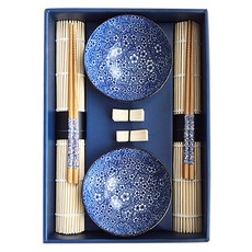 Cuteme 藍色花紋餐具組 MP557, 1套, 飯碗 2p + 筷子 2p + 筷架 2p + 餐墊 2p, 混合顏色
