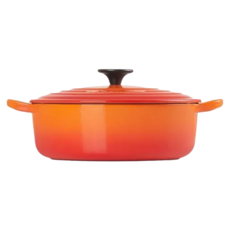 LE CREUSET 電磁爐適用 圓形鑄鐵燉鍋3.1L 火焰橘 24cm 適用多種爐具, 1個
