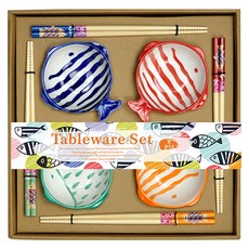 Cuteme 餐具8件組, 1套, 醬料碗 4款 + 筷子 4雙, 混合顏色