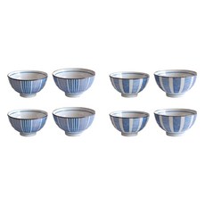 NICOTT 4人份條紋人字紋飯碗 + 湯碗組, 1套, 藍色, 飯碗 4p + 湯碗 4p