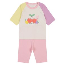 Happyland 兒童透氣蕾娜素色七分袖家居服套裝