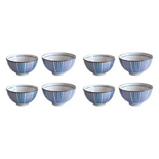 니코트 4인 밥공기 + 국그릇 세트 스트라이프, 블루, 2세트