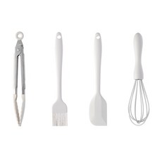 SUNORO 矽膠烘焙工具4件組, 刮刀 + 油刷 + 打蛋器 + 料理夾 + 月餅烘焙工具, 白色, 1組